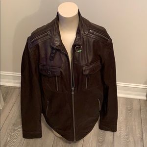 Men’s brown leather jacket.